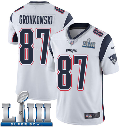 Men New England Patriots #87 Gronkowski white Nike Vapor Untouchable Limited 2019 Super Bowl LIII NFL Jerseys->new england patriots->NFL Jersey